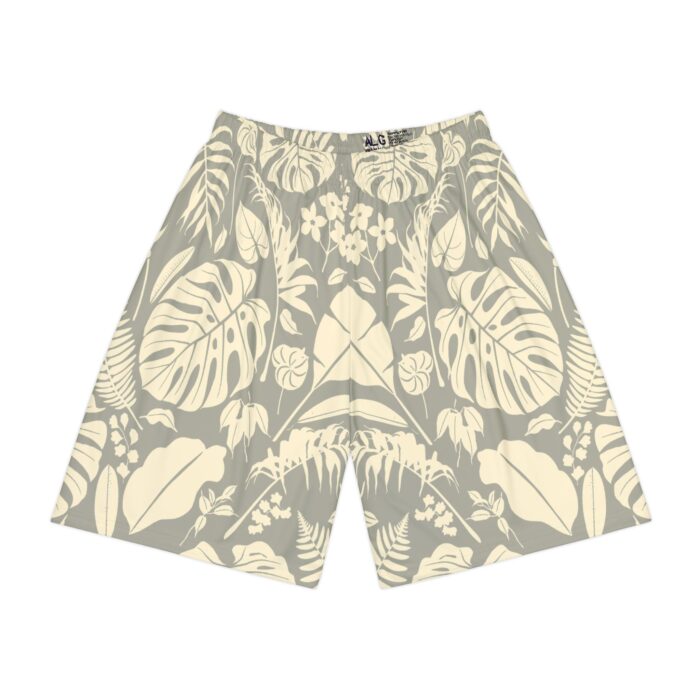 Tropical leaves in khaki beige silhouette design in Men’s Sports Shorts (AOP)