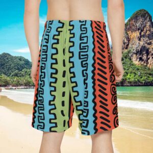 Ebullient Ethnic African mudcloth style design in colorful men’s Sports Shorts