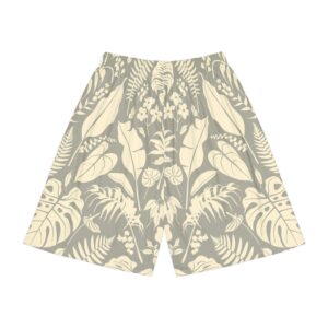 Tropical leaves in khaki beige silhouette design in Men’s Sports Shorts (AOP)