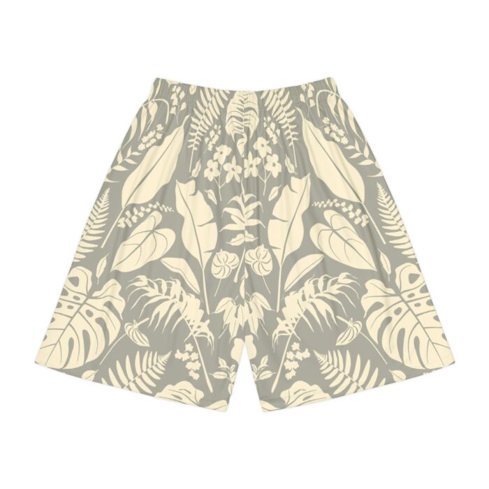 Tropical leaves in khaki beige silhouette design in Men’s Sports Shorts (AOP)