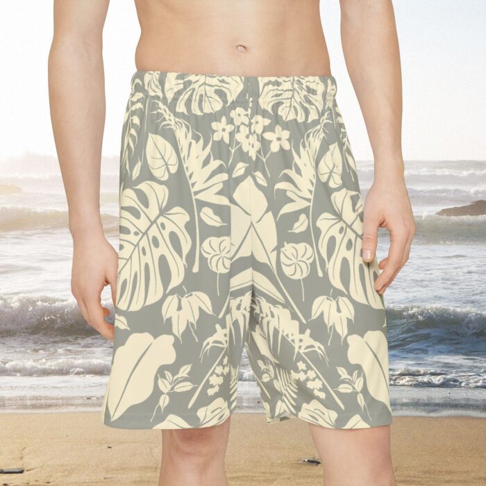 Tropical leaves in khaki beige silhouette design in Men’s Sports Shorts (AOP)