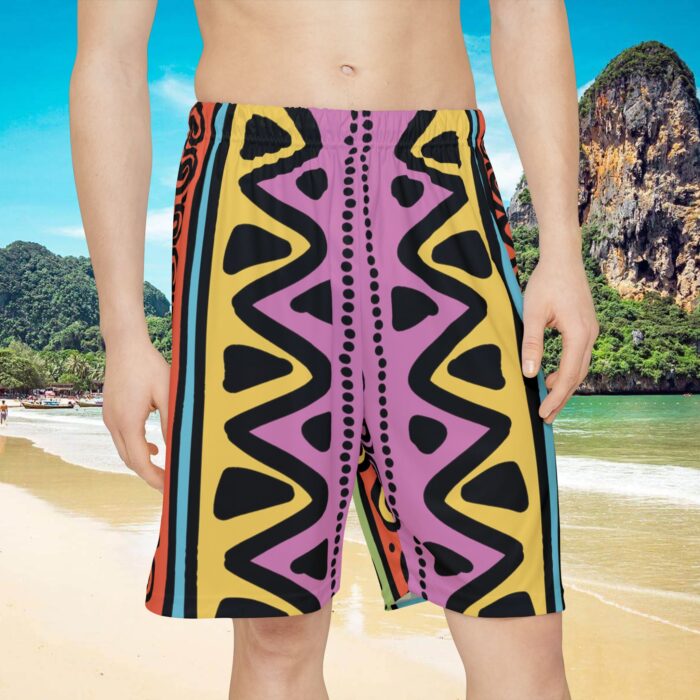 Ebullient Ethnic African mudcloth style design in colorful men’s Sports Shorts