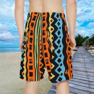 Hued Tribal bogolan mudcloth style design in colorful men’s Sports Shorts