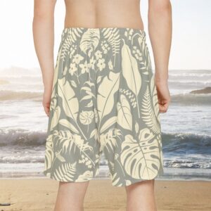 Tropical leaves in khaki beige silhouette design in Men’s Sports Shorts (AOP)
