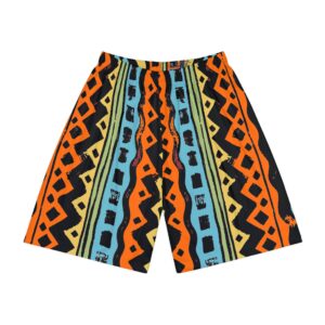 Hued Tribal bogolan mudcloth style design in colorful men’s Sports Shorts