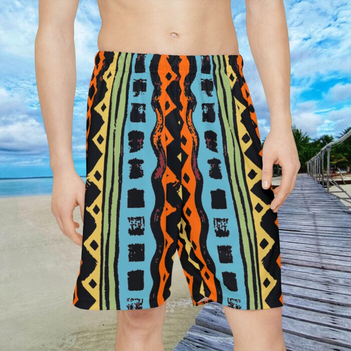 Hued Tribal bogolan mudcloth style design in colorful men’s Sports Shorts